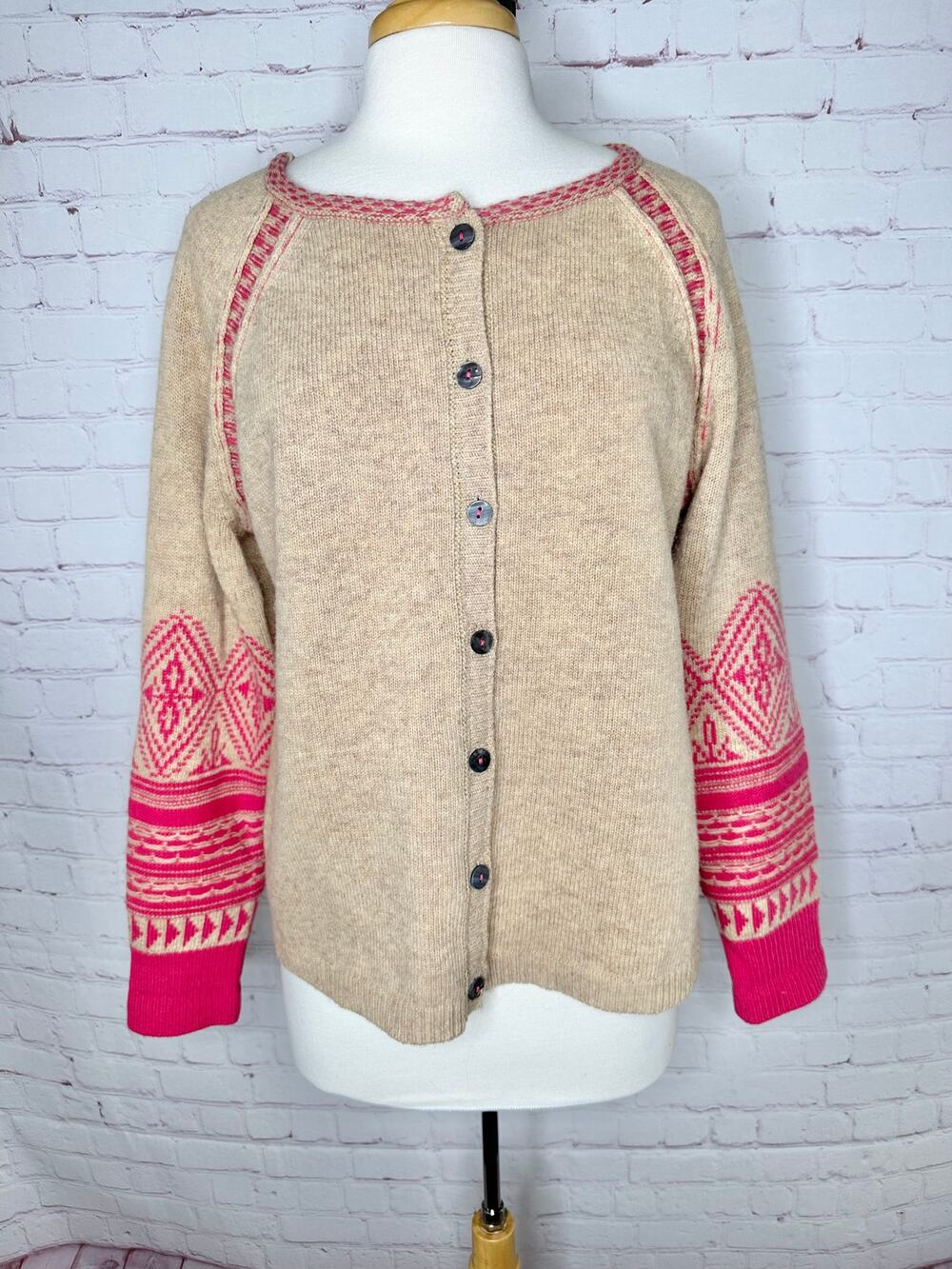 Sundance Tan Pink Wool Blend Cardigan Sweater Women's Large Fall Wardrobe